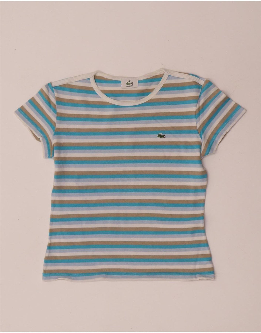 Tricou crop Lacoste pentru femei Top Marimea 38 Bumbac cu dungi multicolore mediu