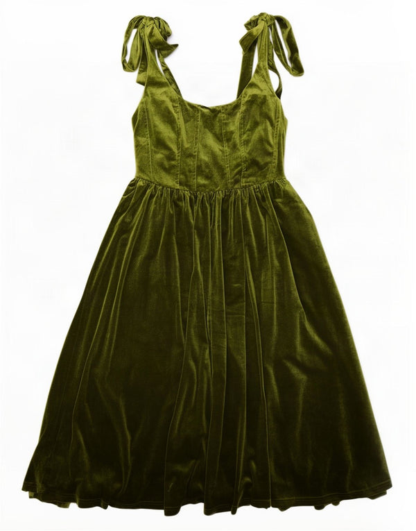 Rochie vintage din catifea fără mâneci pentru femei UK 10 Kaki mic