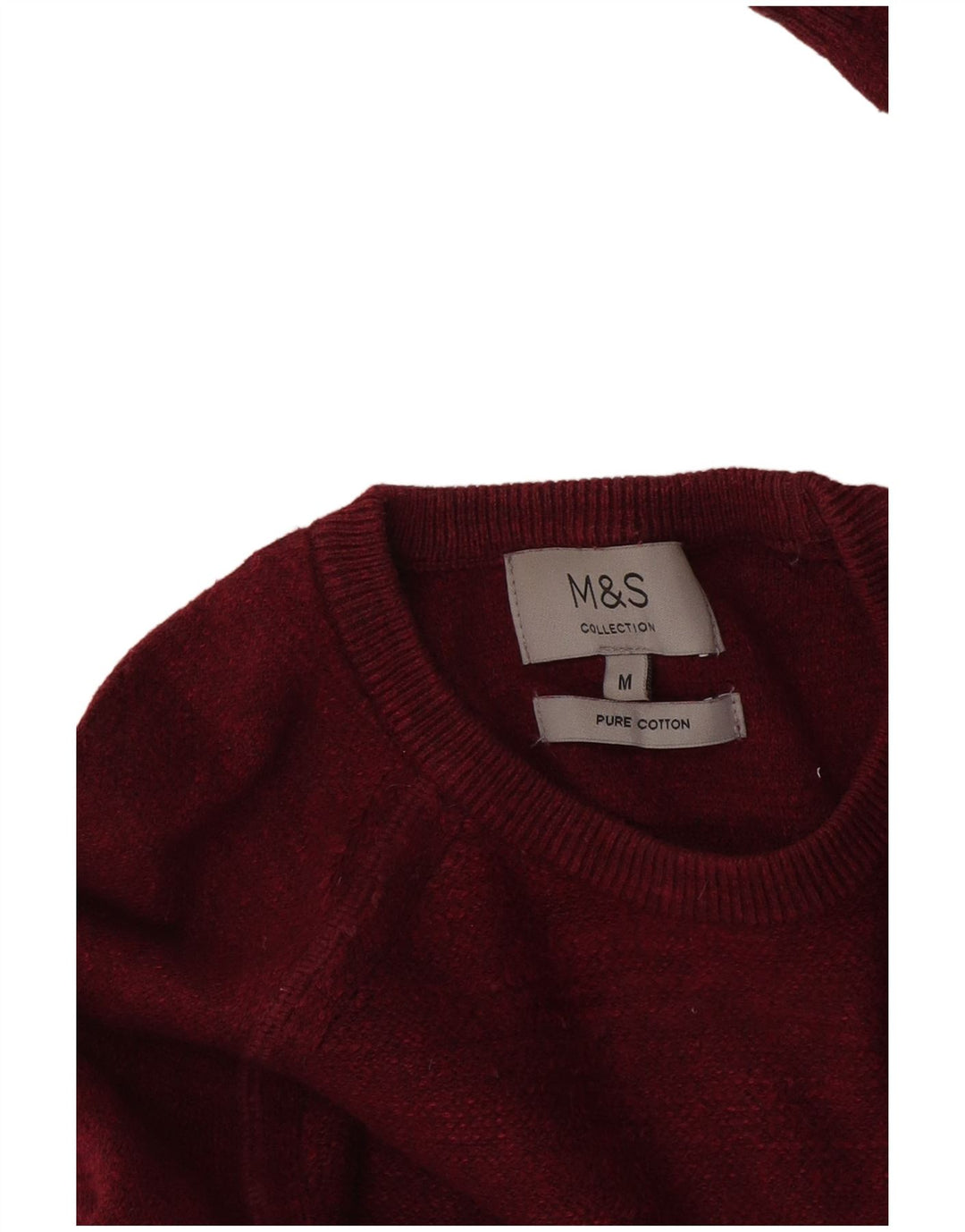 Pulover pentru bărbați Marks & Spencer, cu gât crew, bumbac mediu burgundă