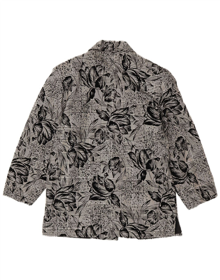 Jachetă vintage pentru femei cu 1 nasture, UK 14 Medium Black Floral