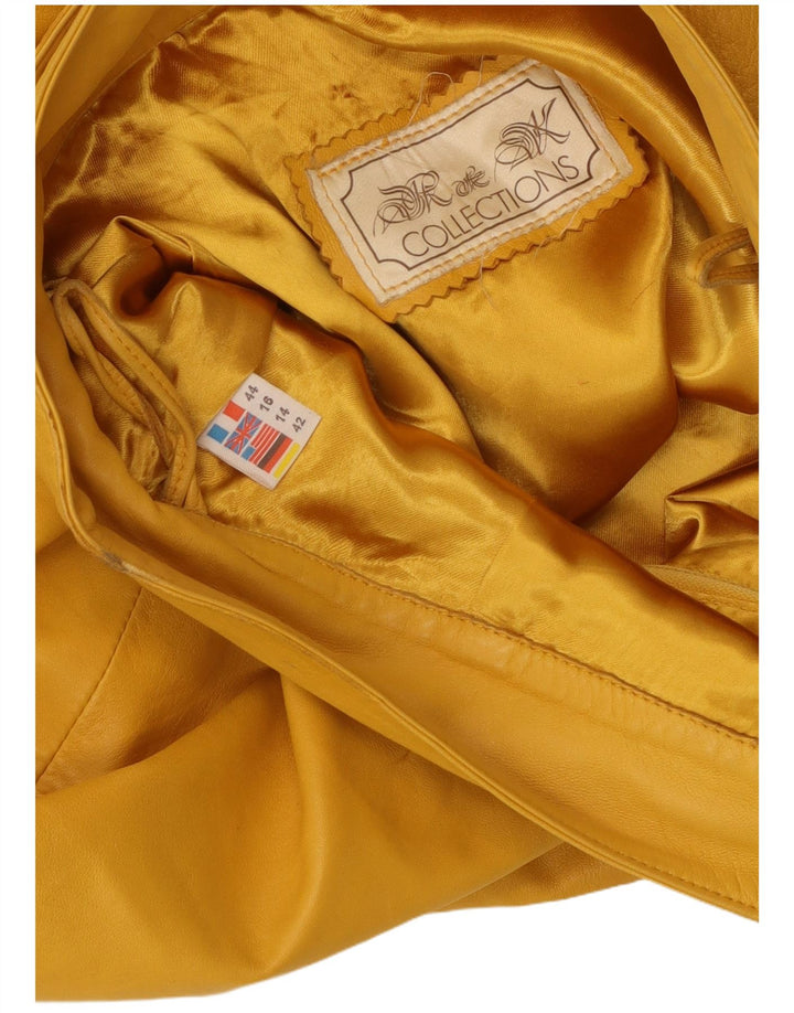 Fusta de piele VINTAGE pentru femei cu talie înaltă UK 16 Large W30 Yellow Leather