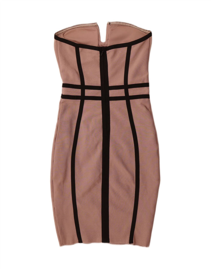 WOW COUTURE Womens Strapless Dress UK 8 Small Pink Striped Polyester