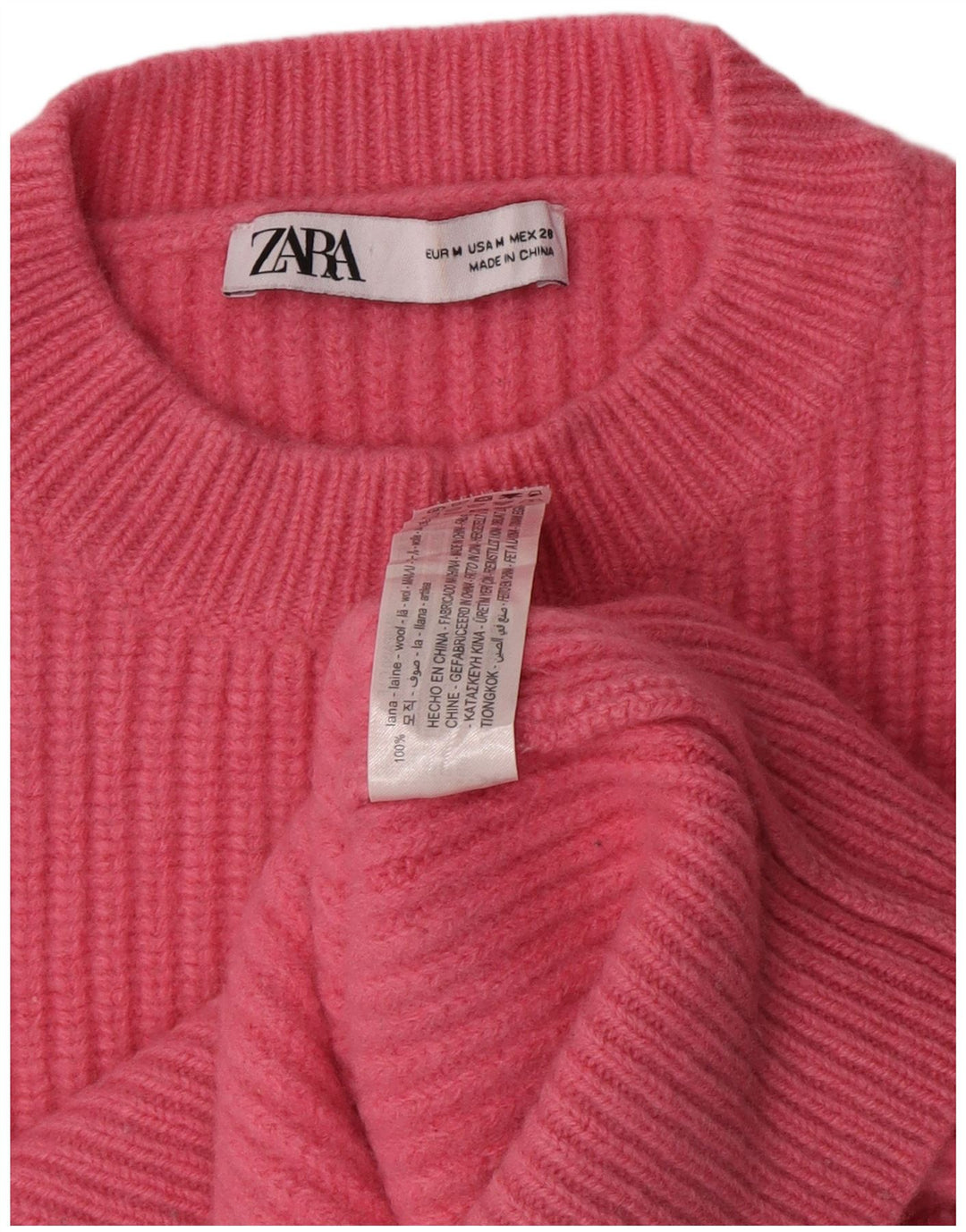 Pulover de damă Zara Crop Crew Deck Pulover UK 14 Medium Pink Lână