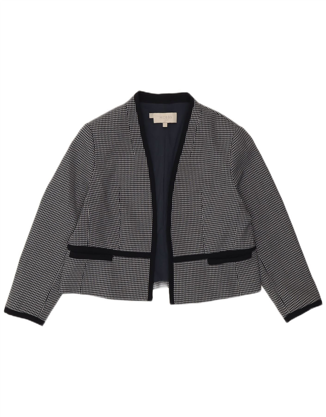 Jachetă Hobbs pentru femei Crop Open Blazer UK 18 XL Bleumarin Geometric Poliester