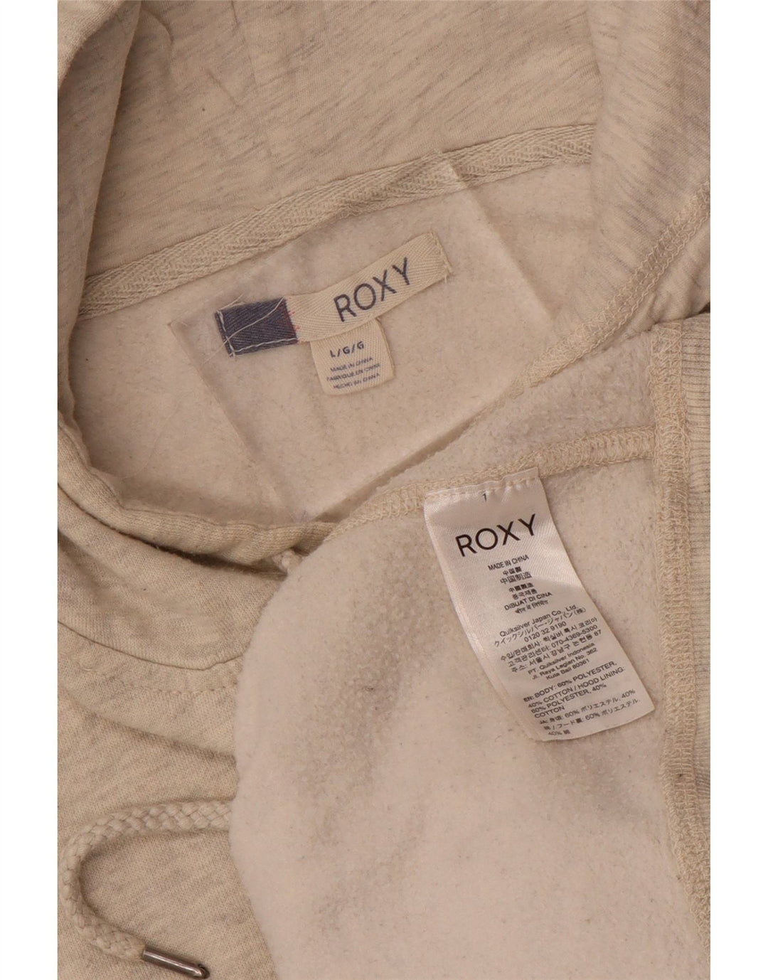 Pulover cu glugă cu grafic ROXY pentru femei UK 16, mare, bej, poliester cu pături