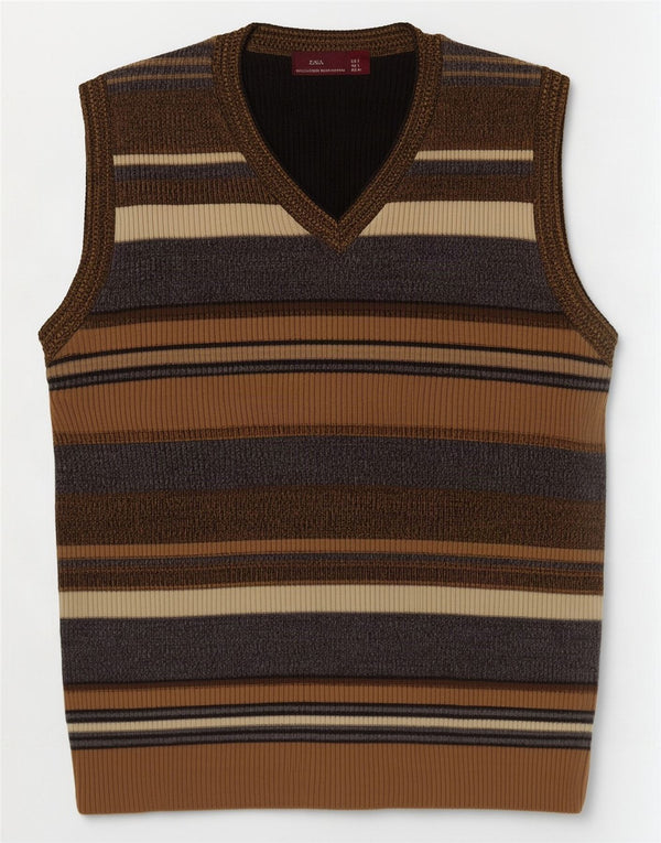 Vesta pentru bărbați Zara Tank Top mare maro cu dungi acrilice