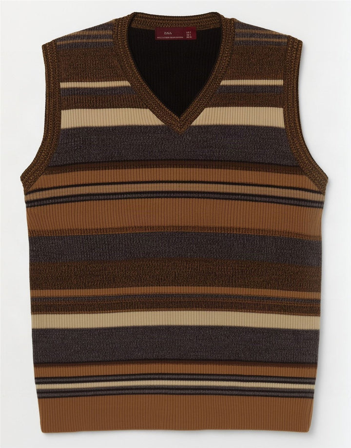 Vesta pentru bărbați Zara Tank Top mare maro cu dungi acrilice