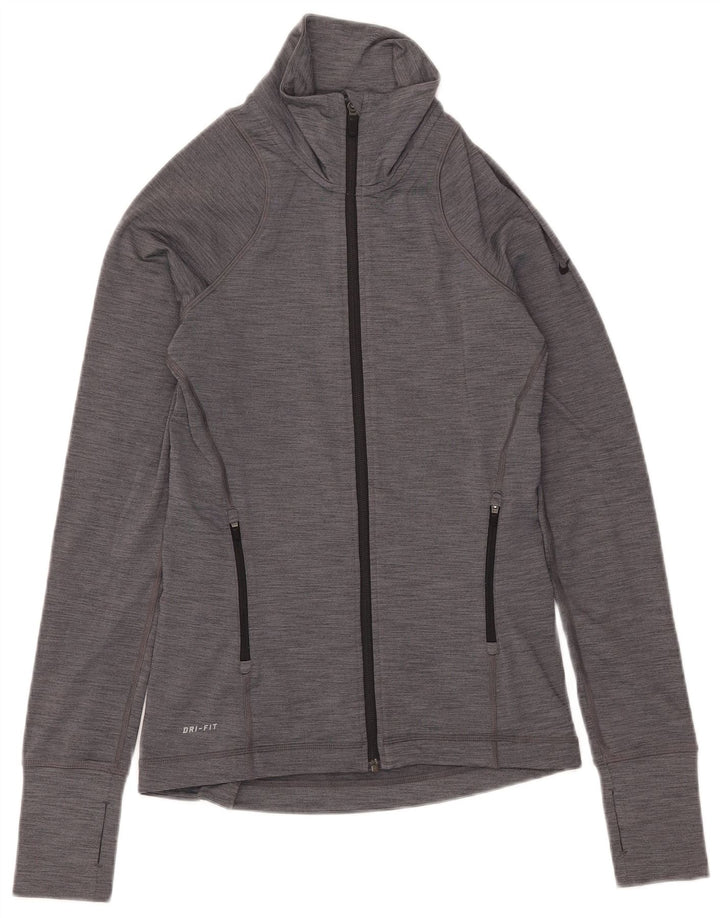 Jachetă de top pentru trening Nike Dri Fit pentru femei UK 10 Small Gri Flecked