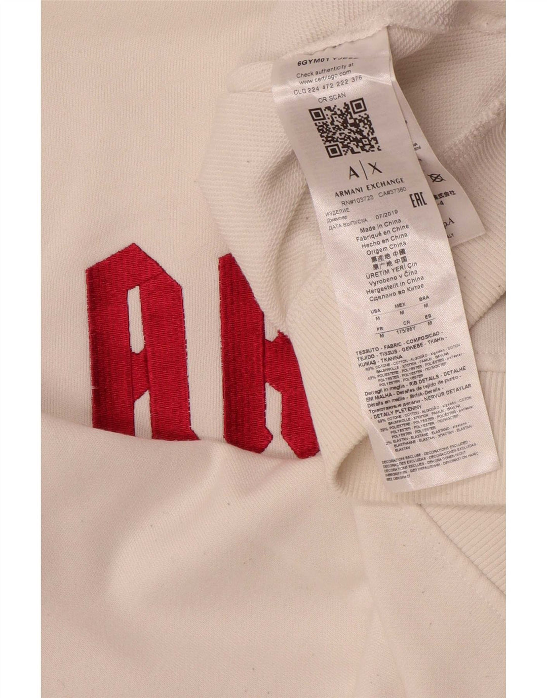 Pulover cu grafic pentru femei Armani Exchange UK 14 Bumbac alb mediu