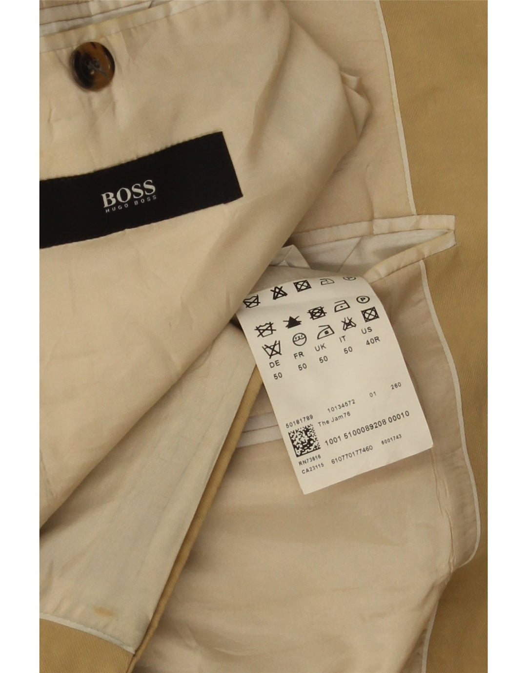 Jachetă pentru bărbați Hugo Boss cu 2 nasturi, UK 50, bumbac, bej, mare