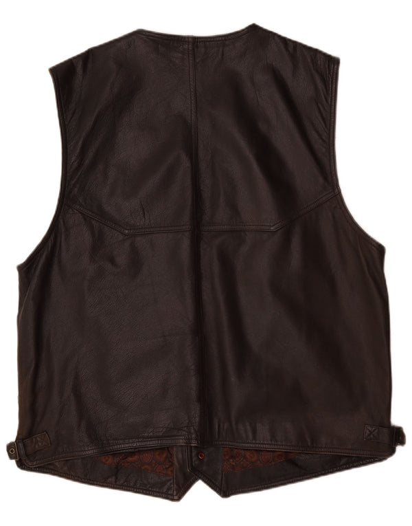 Gilet din piele vintage pentru bărbați IT 62 6XL din piele maro