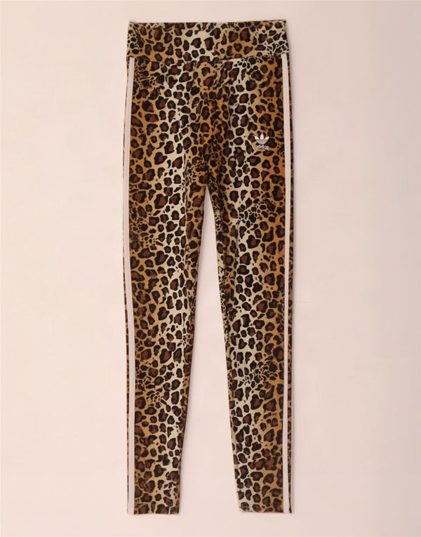 Leggings pentru femei Adidas UK 12, maro mediu, bumbac cu imprimeu animal