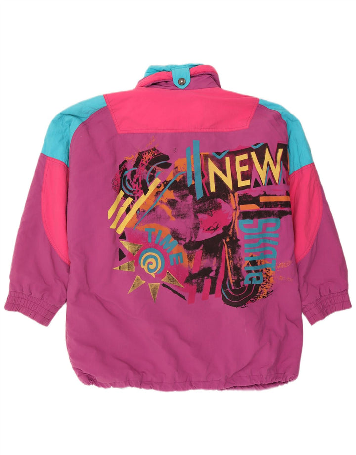 Jachetă de schi cu pulover grafic vintage pentru bărbați UK 44 2XL Violet Colorblock
