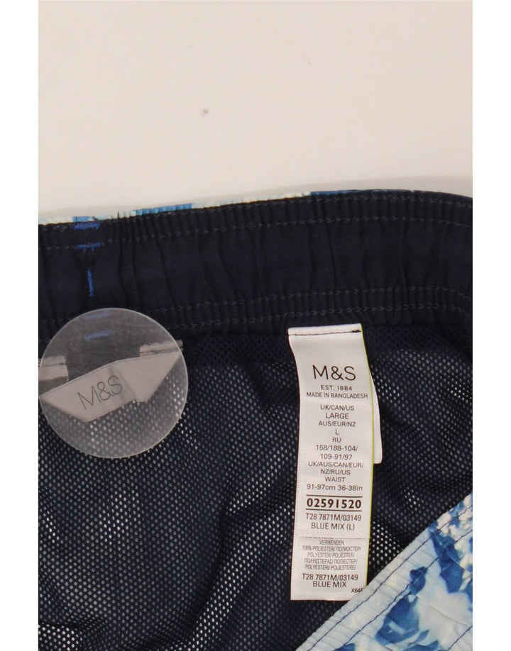 Marks & Spencer Pantaloni scurți de înot pentru bărbați, cu model abstract, poliester albastru mare