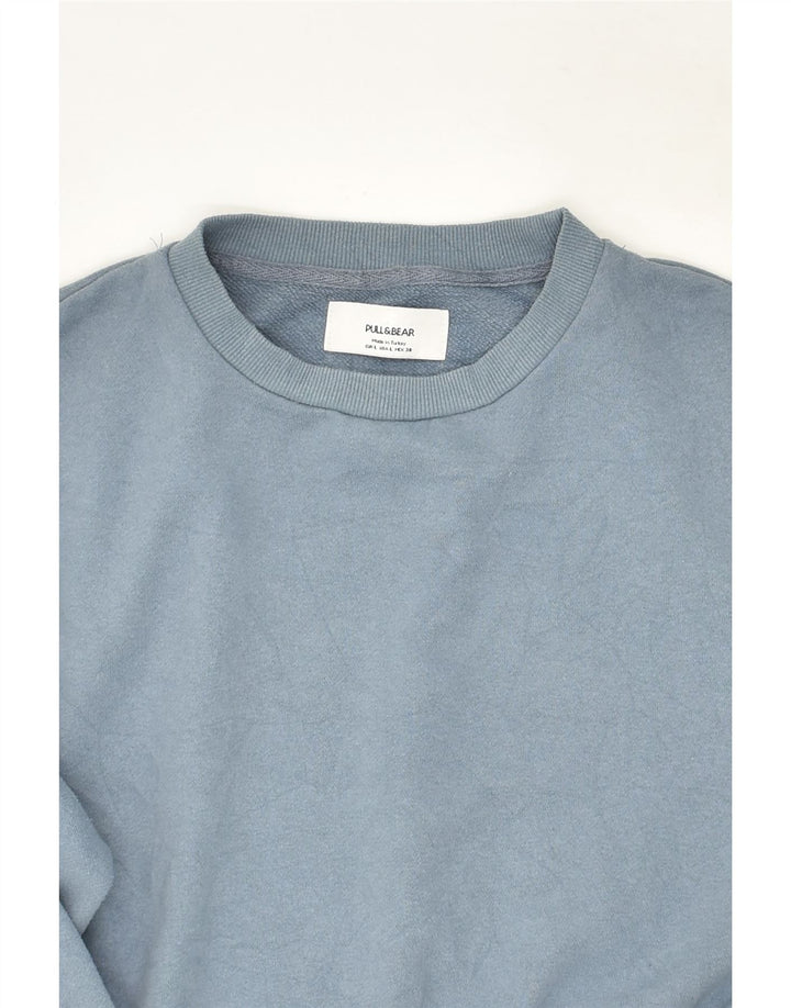 PULL & BEAR Hanorac crop Jumper UK 16 Mare Bumbac albastru