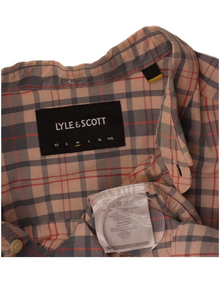 Cămașă cu mânecă scurtă pentru bărbați Lyle & Scott, bumbac cu carouri, bej mediu