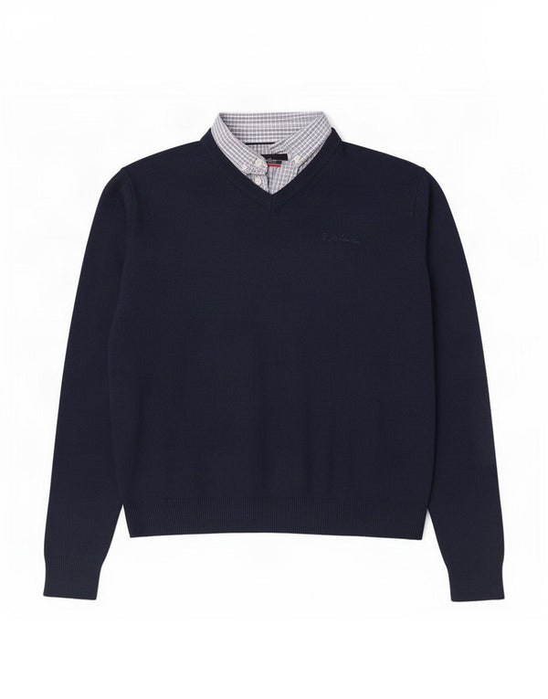 Pierre Cardin Mens V-Neck Jumper Sweater Large Navy Blue Acrylic