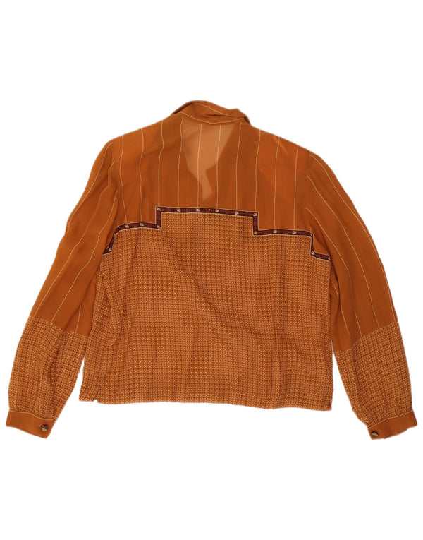 Bluză Vintage cu mânecă lungă pentru femei Top IT 48 XL Maro Geometric
