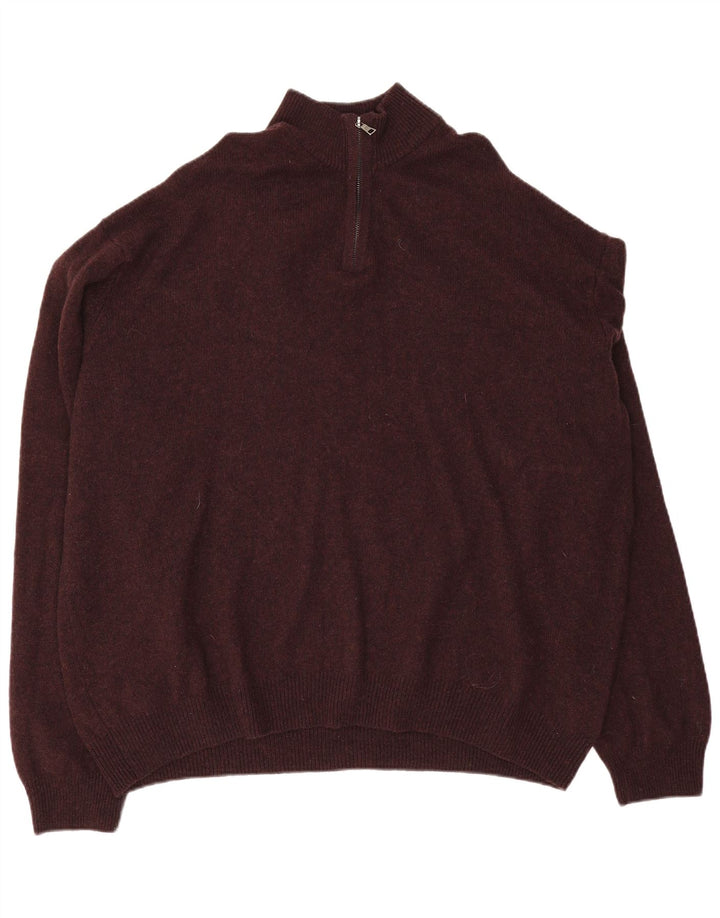 MARKS & SPENCER Pulover pentru bărbați, cu fermoar, cu gât, 4XL, lână burgundă