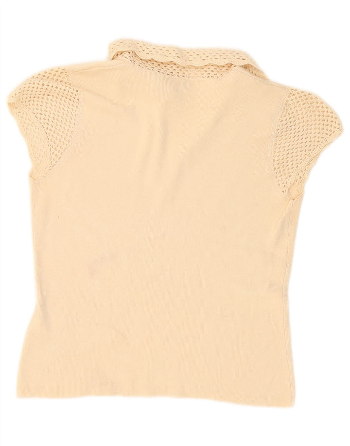 Marks & Spencer Womens Polo Shirt UK 10 Small Beige Cotton