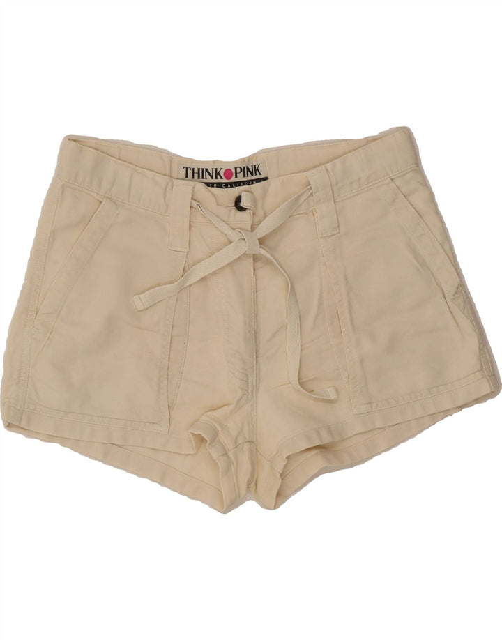 THINK PINK Womens Hot Pants UK 10 Small W26 Beige Cotton Vintage Think Pink and Second-Hand Think Pink from Messina Hembry 