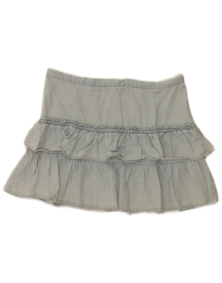 Fusta de denim mini cu volane pentru femei French Connection UK 12 Medium W32 Blue