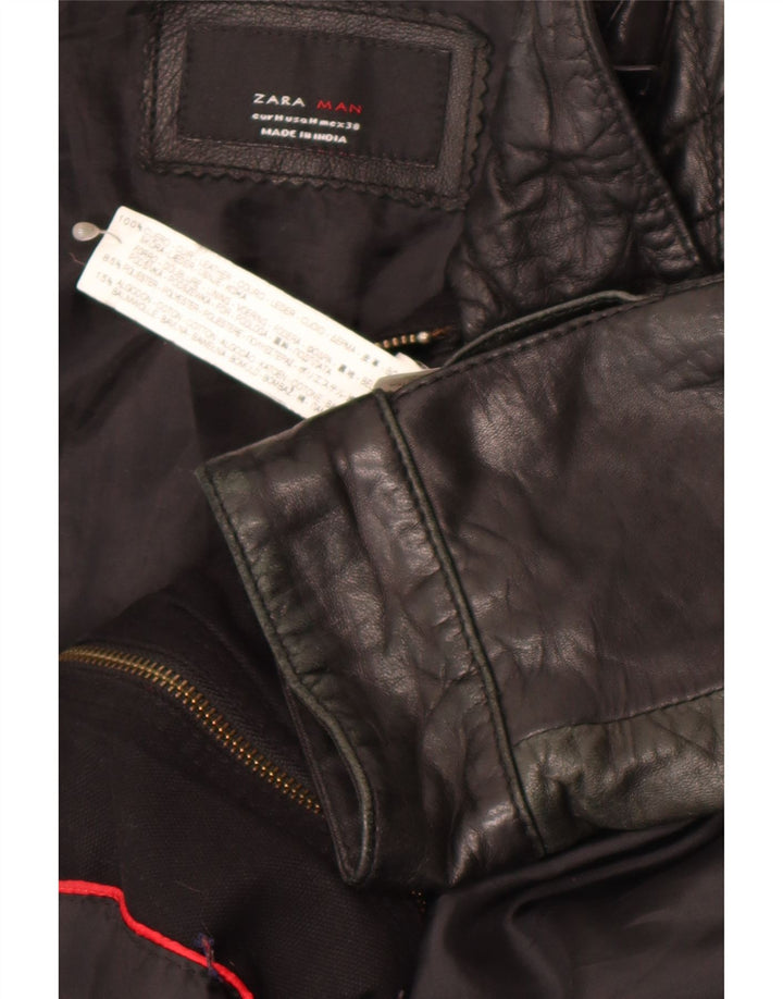 Jachetă de piele pentru bărbați ZARA UK 38 Medium Black Leather