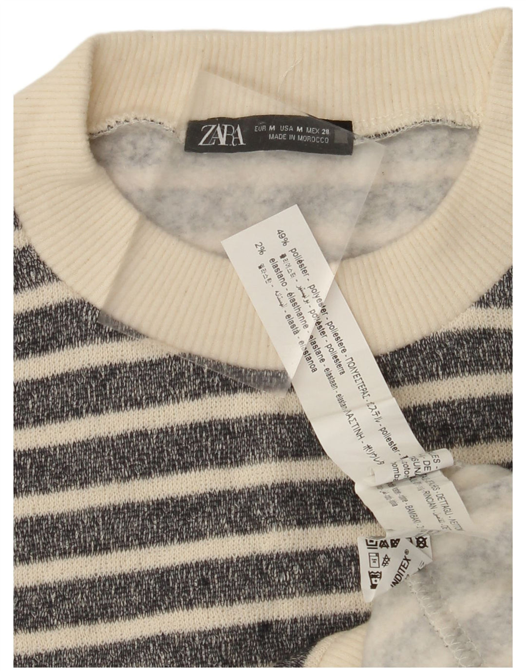 Pulover pentru damă ZARA cu gât roșu din poliester cu dungi negre medii UK 14