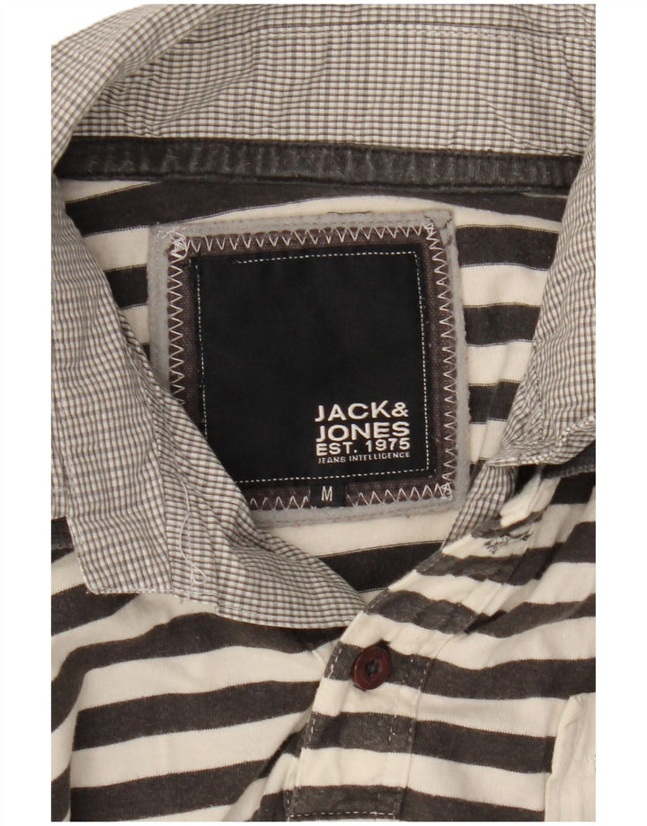 JACK & JONES Tricou polo cu grafică pentru bărbați, gri mediu cu dungi