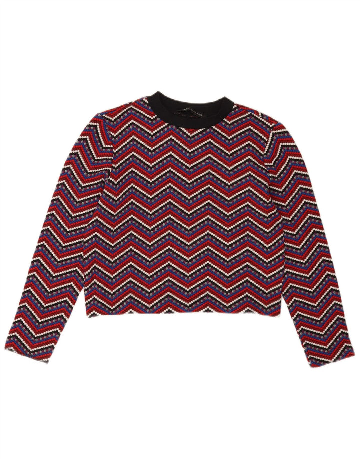 Crop Top pentru femei Zara cu mânecă lungă UK 12 Medium Multicolor Chevron
