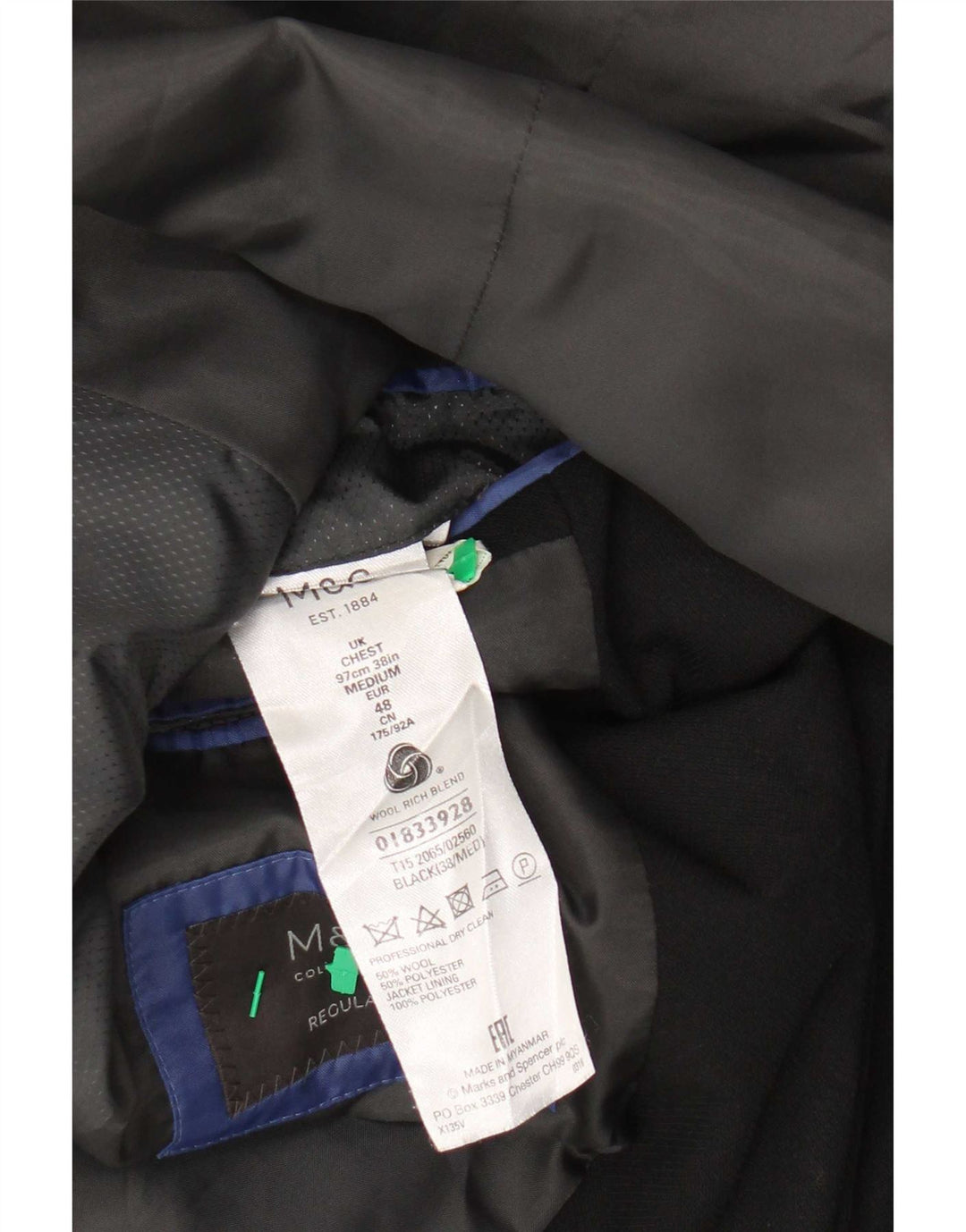Sacou Marks & Spencer pentru bărbați cu 2 nasturi, UK 38, lână neagră medie