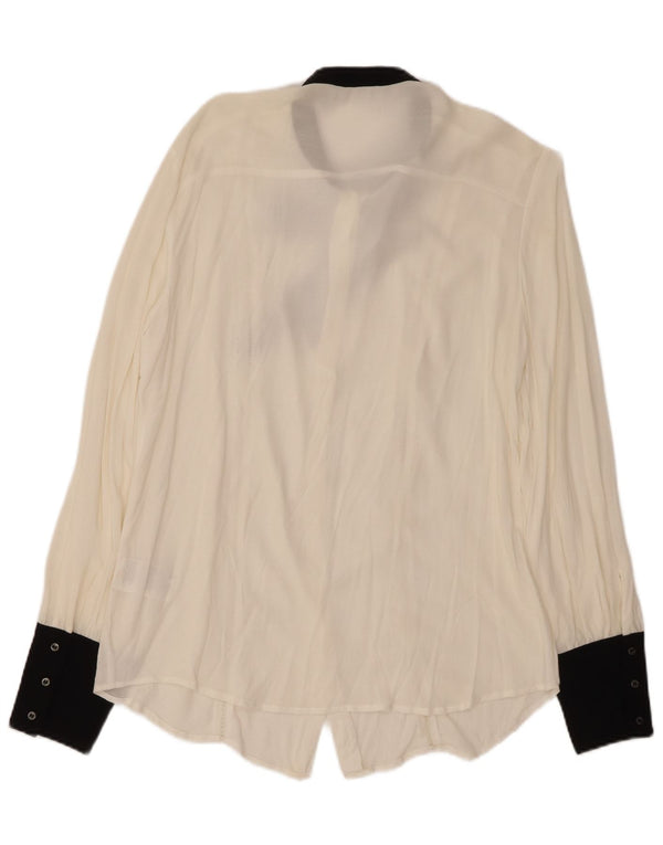 Bluză cămașă cu papion pentru femei BENETTON UK 16, mare, albă, viscoză