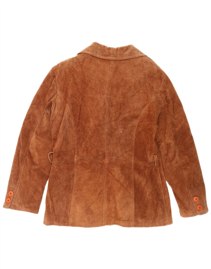 Palton dublu din piele intoarsa pentru femei vintage UK 16, maro, piele mare