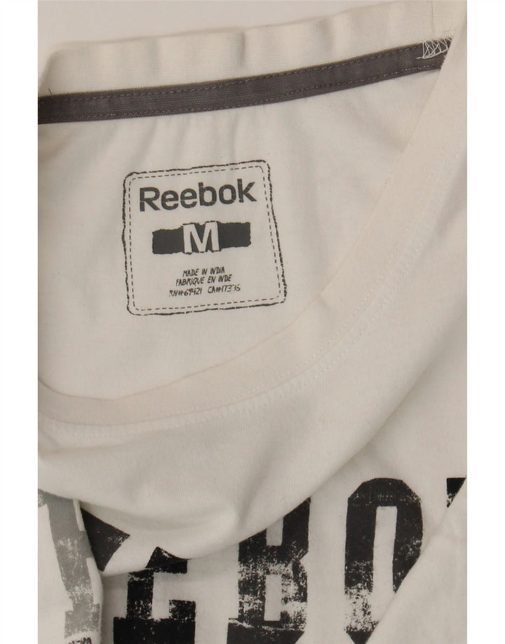 REEBOK Mens Graphic T-Shirt Top Medium White Cotton Vintage Reebok and Second-Hand Reebok from Messina Hembry 