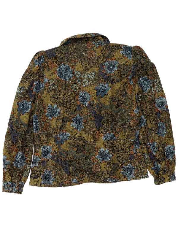Cardigan vintage cu mânecă lungă pentru femei UK 14 mare, verde, floral, retro