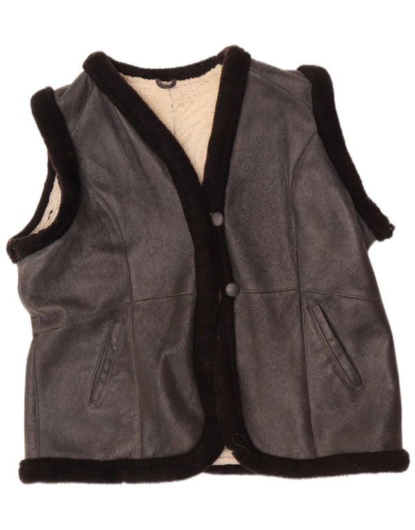 Gilet din shearling vintage pentru femei UK 22 3XL negru