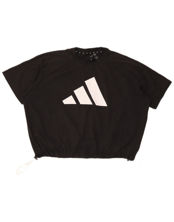 Tricou grafic supradimensionat pentru femei Adidas Crop Top UK 10 Bumbac negru mic