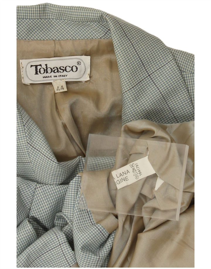 Jachetă vintage pentru femei cu 2 nasturi IT 44 Lână cu picior de găin albastru mediu