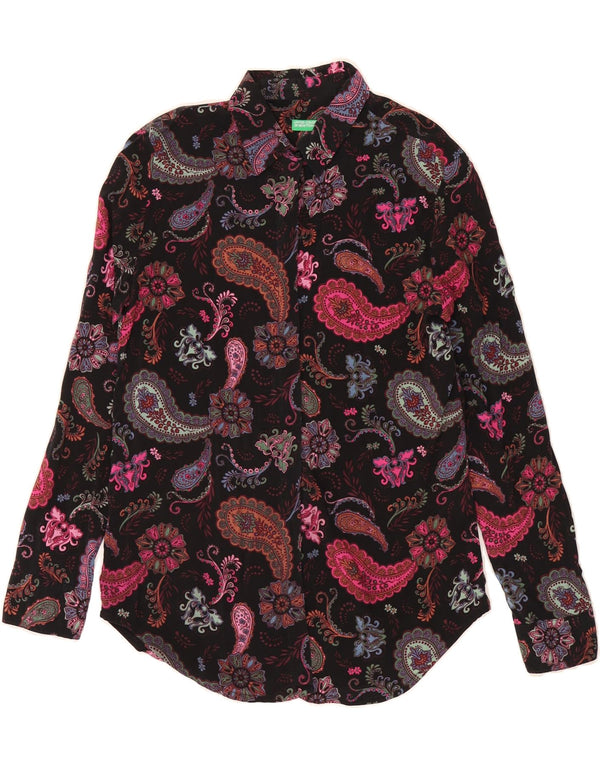 Cămașă BENETTON pentru femei UK 10 Small Black Paisley Modal
