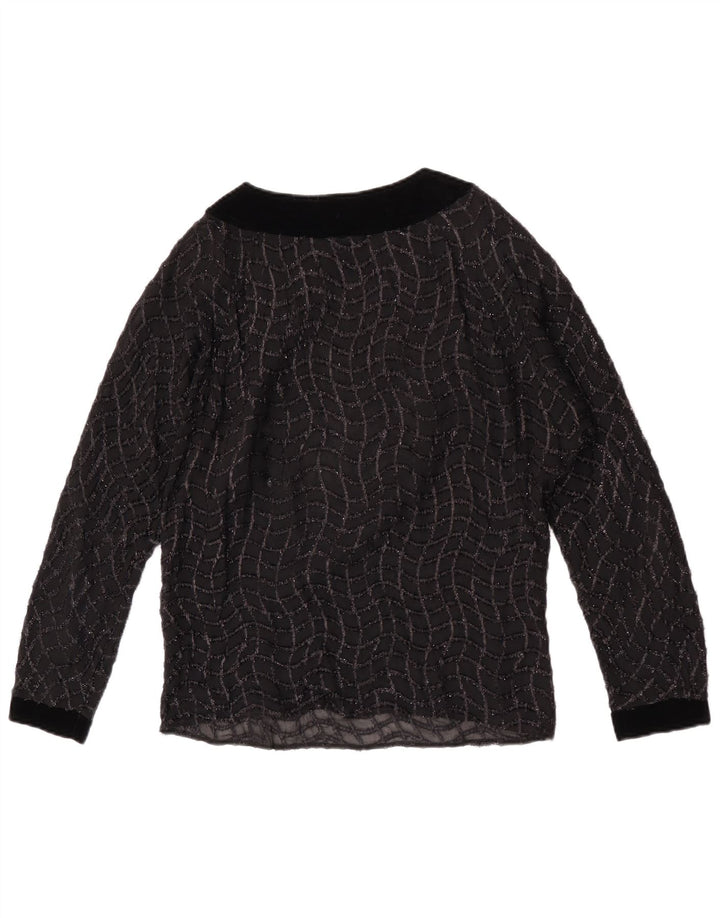 Bluză Vintage pentru femei See Through Top UK 16 Large Black Striped