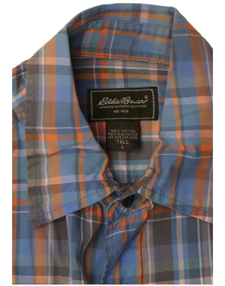 Cămașă cu mânecă scurtă pentru bărbați Eddie Bauer, mare, albastru, cu carouri din bumbac