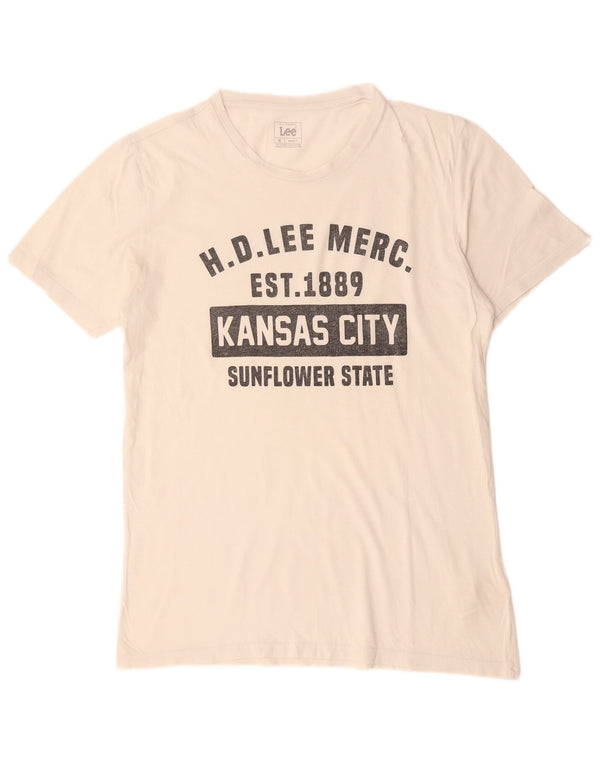 LEE Mens Regular Fit Graphic T-Shirt Top Medium Off White Cotton