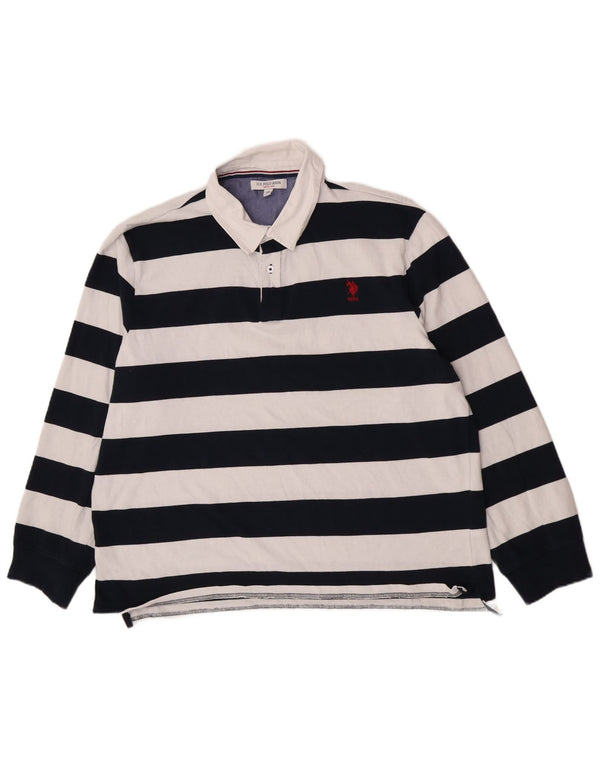 U.S. Polo Assn. Tricou polo rugby cu mânecă lungă pentru bărbați 2XL bleumarin cu dungi