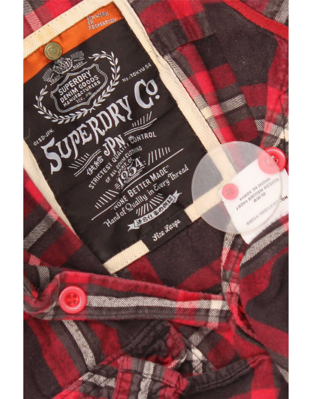 Cămașă de flanel pentru bărbați Superdry, bumbac cu carouri roșii mari