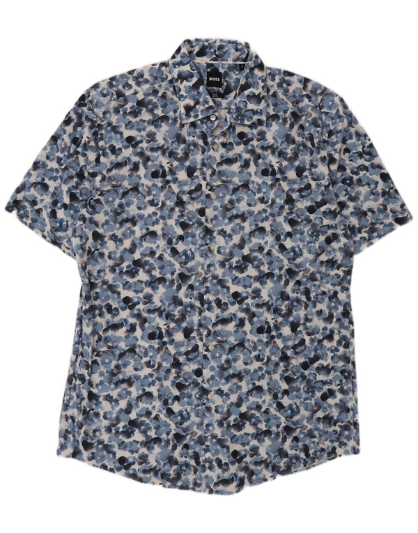 Cămașă cu mânecă scurtă elastică pentru bărbați Hugo Boss Mărimea 43 17 XL Albastru Floral