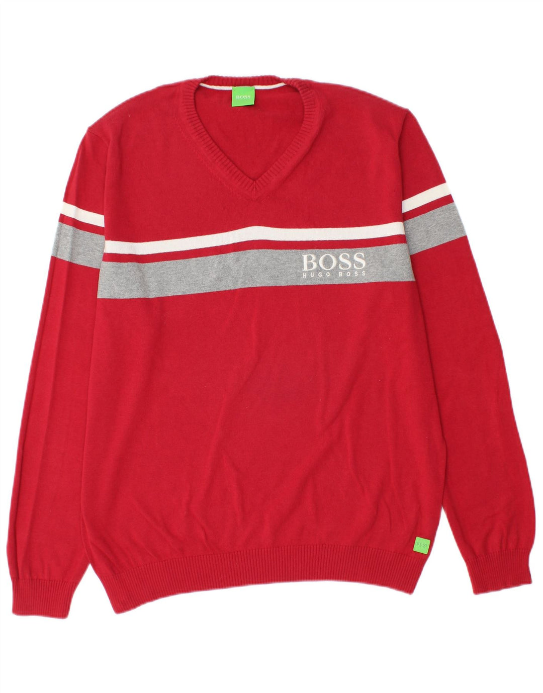 Pulover cu decolteu în V pentru bărbați HUGO BOSS, mare, roșu, color block