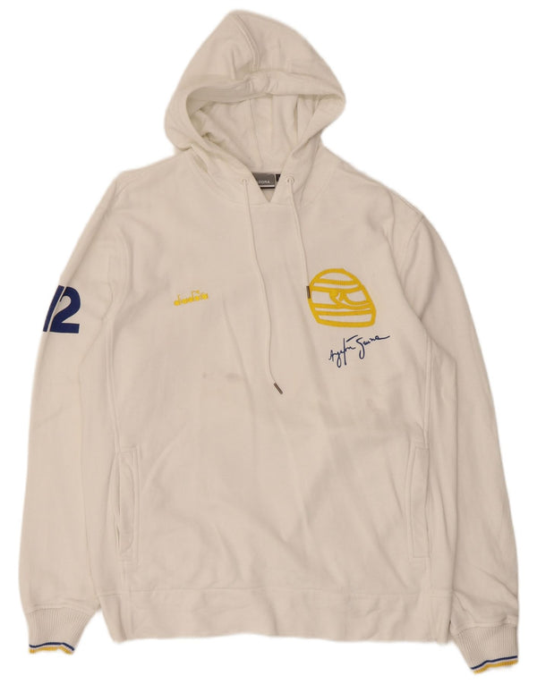 Pulover Diadora pentru bărbați cu glugă grafică XL, bumbac, alb
