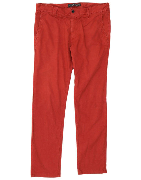 Pantaloni chino slim pentru bărbați Zara EU 46 XL W36 L32 bumbac burgundă