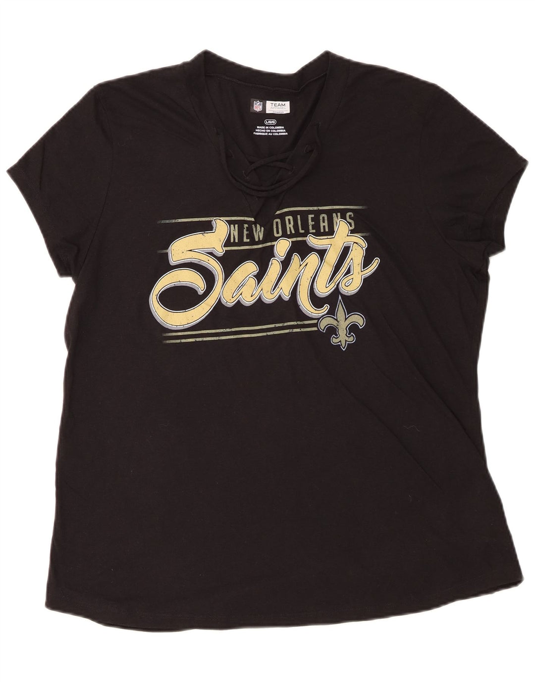 Tricou grafic NFL New Orleans Saints pentru femei Top UK 16 mare bumbac negru