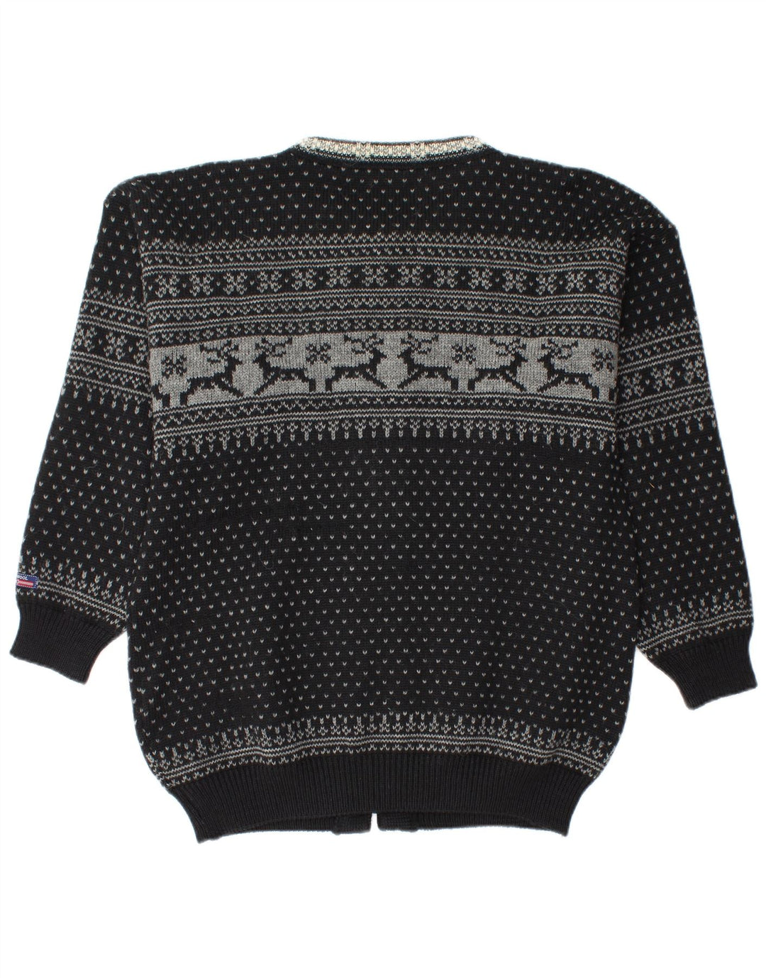 Pulover cardigan pentru bărbați Norwool, negru mediu, lână nouă Fair Isle